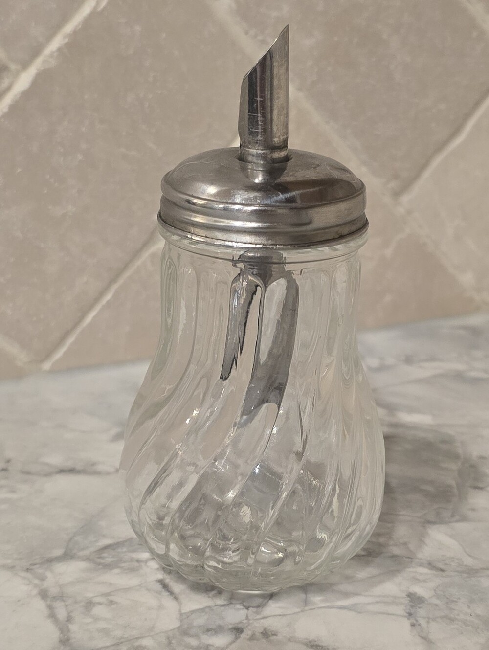 Vintage Glass Sugar Shaker w/ Metal Spout Lid Retro Diner Farmhouse Kitchen